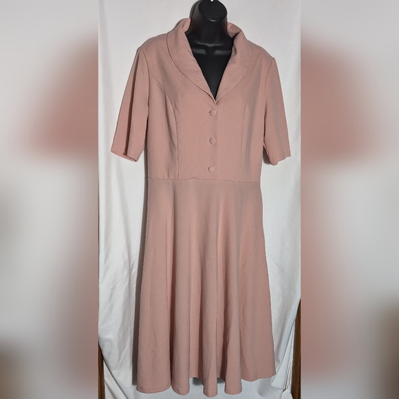 H.R. Homrain  1950's Inspired Dress, short sleeve | Dusty Rose Pink |‎ Size XL - Picture 2 of 10